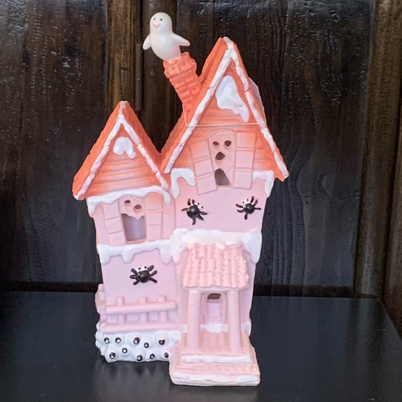 Other - Pink Haunted Gingerbread House Light Up Halloween Decor - Ghost Spiders Eyeballs